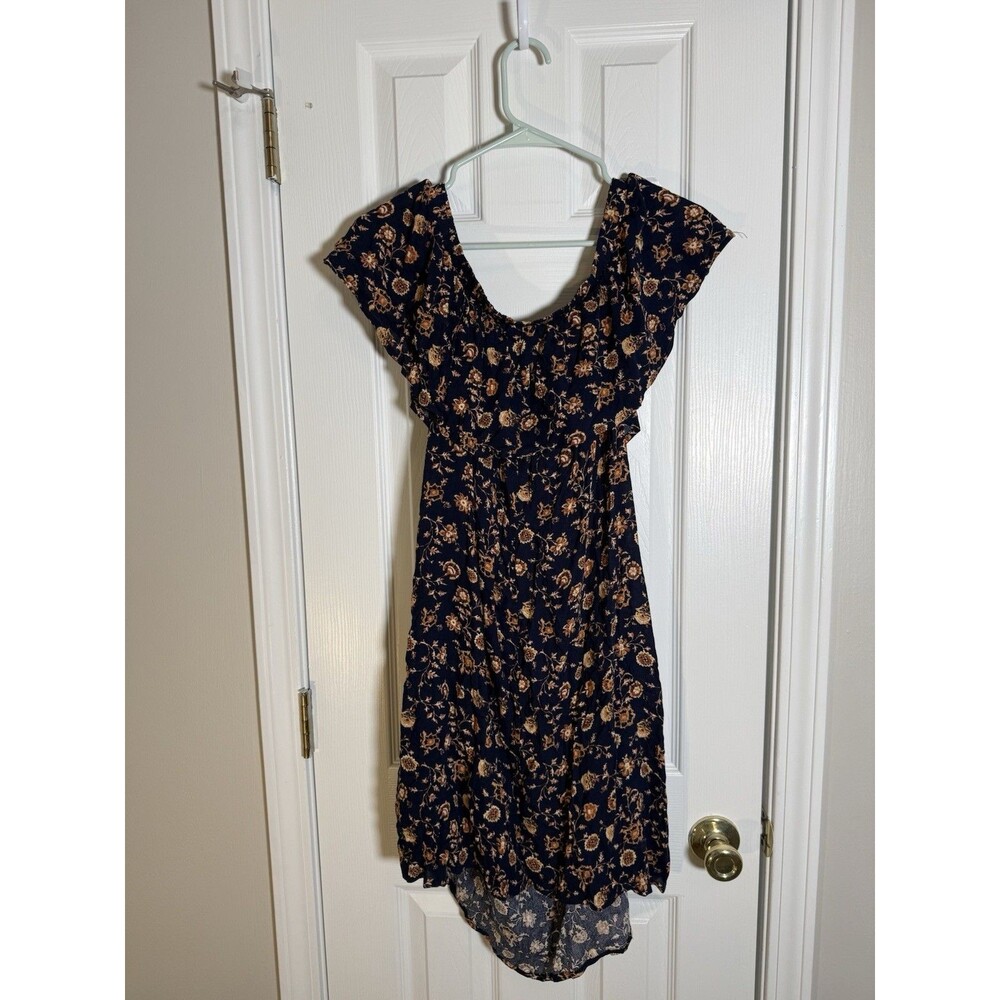 Forever 21+ Plus Size 2X Navy Floral Off Shoulder Ruffle High Low Dress Boho - Picture 9 of 12